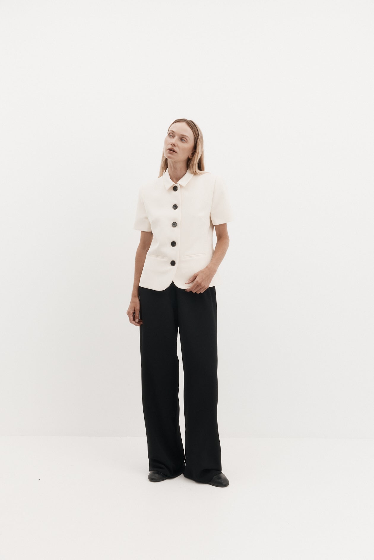 Short Sleeve Bardot Blazer in Bonded Suiting