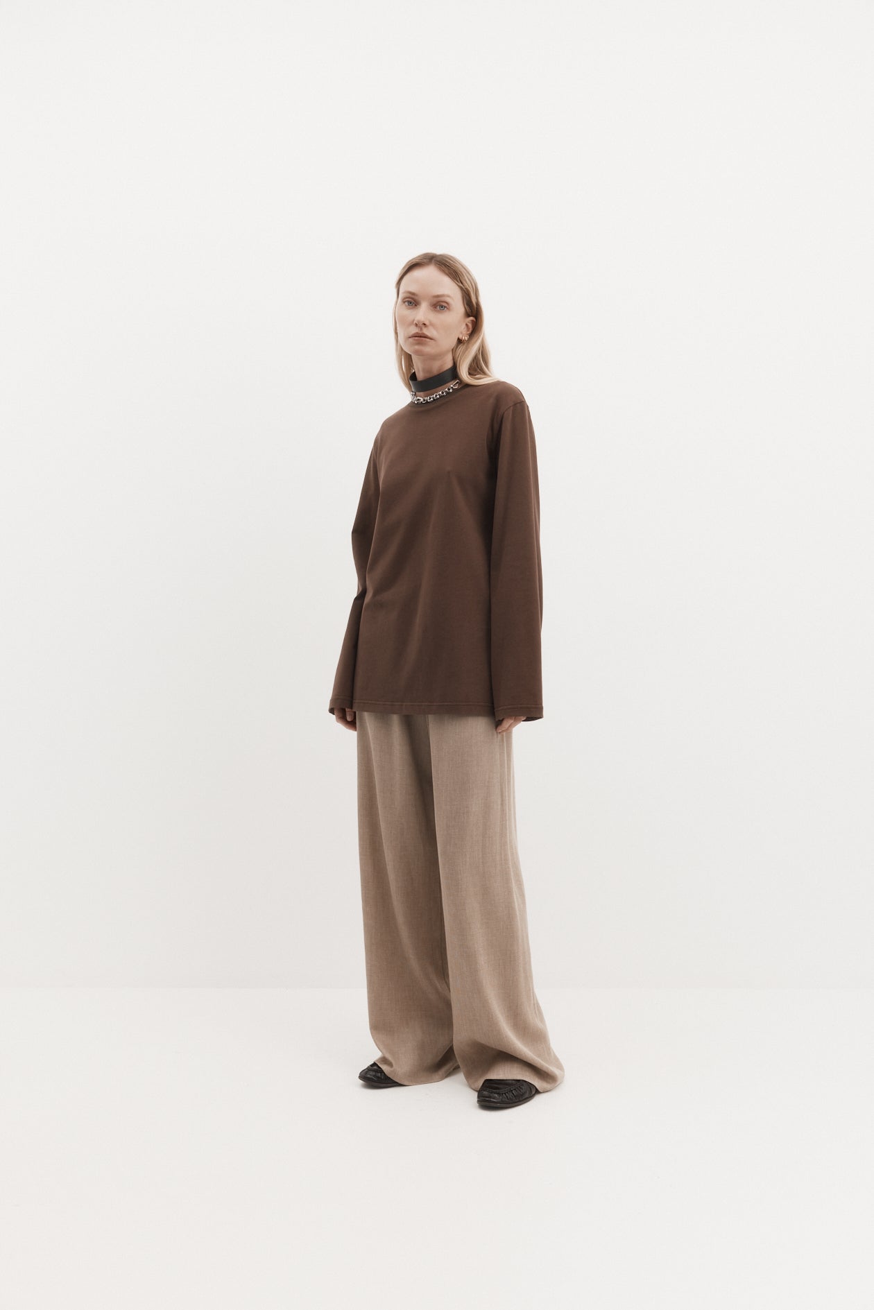 Long Sleeve Drew T-Shirt in Brushed Cotton