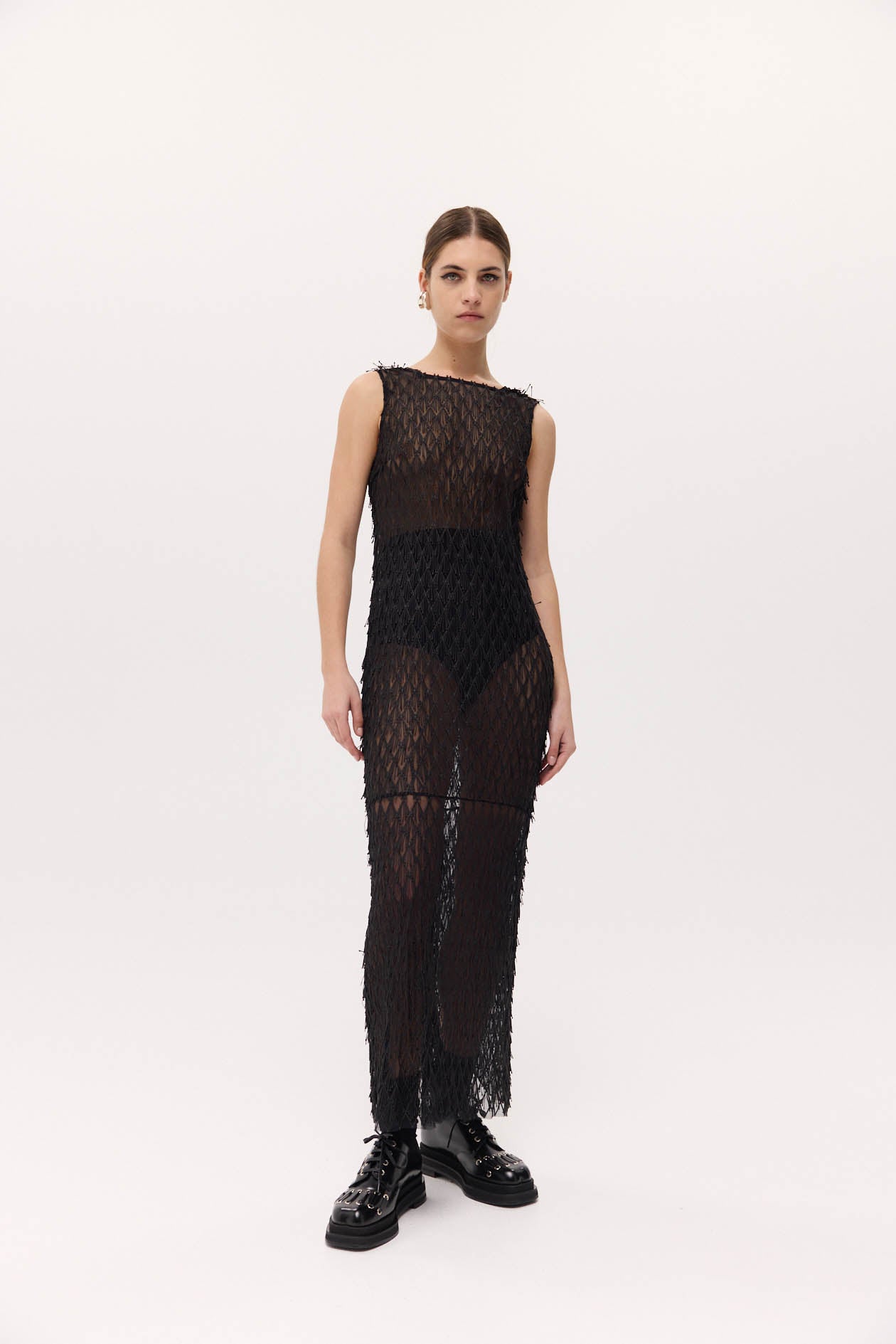 Mira Lace Dress Mesh Fringe