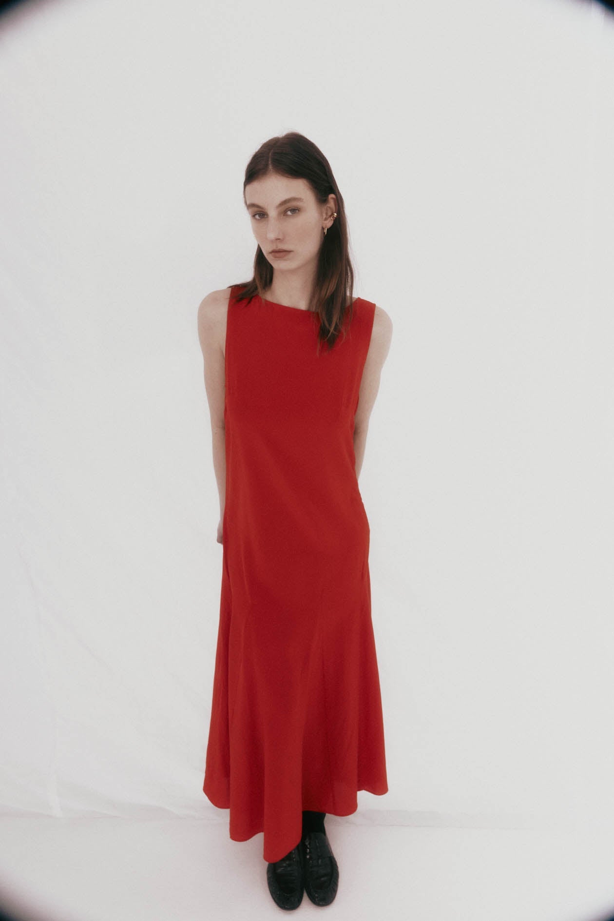 Godet Dress in Silk Crepe de Chine