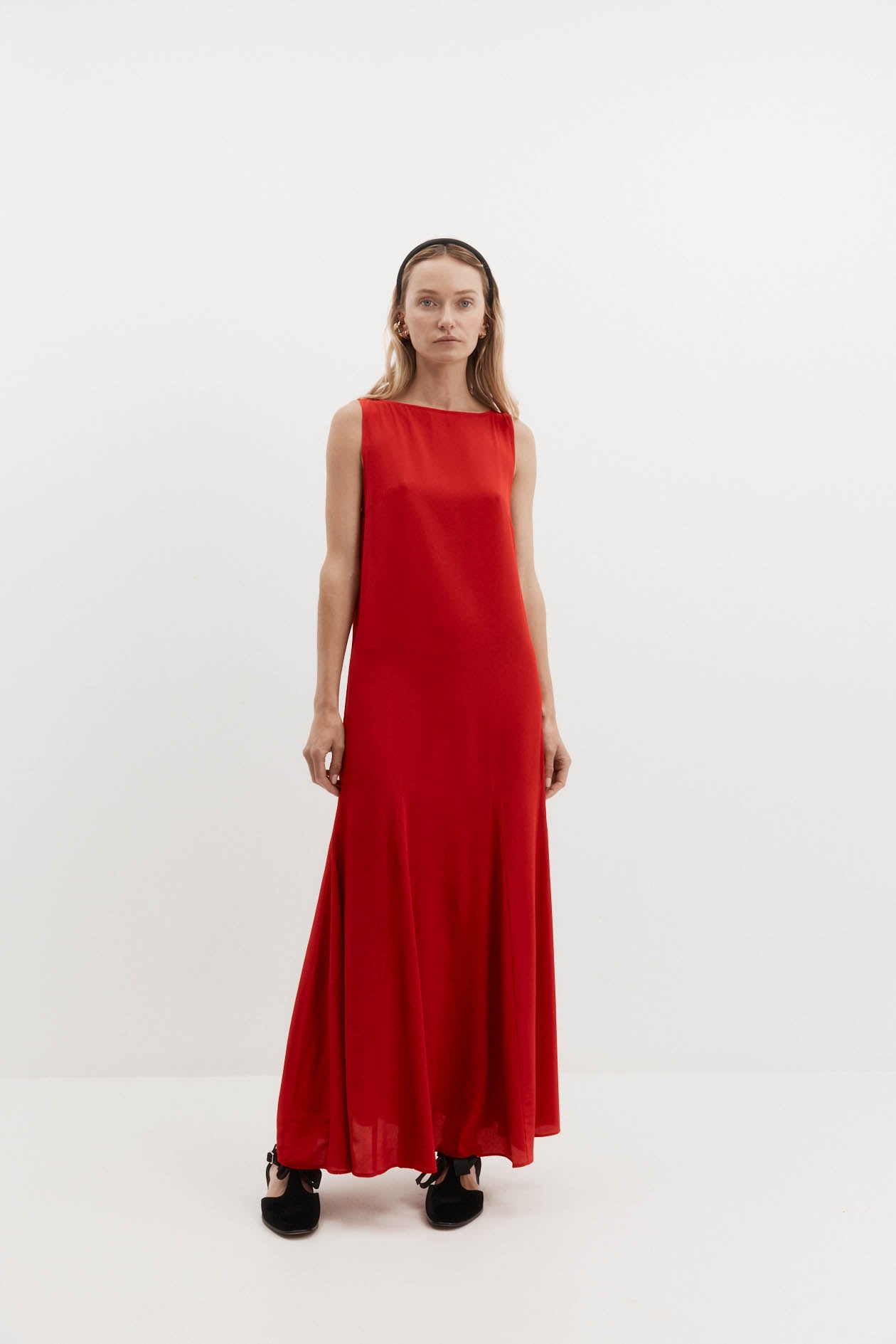 Godet Dress in Silk Crepe de Chine