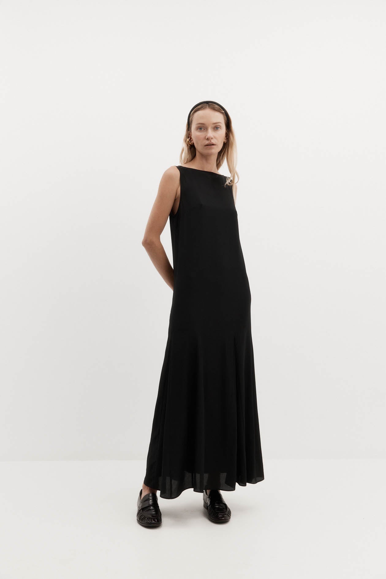 Godet Dress in Silk Crepe de Chine