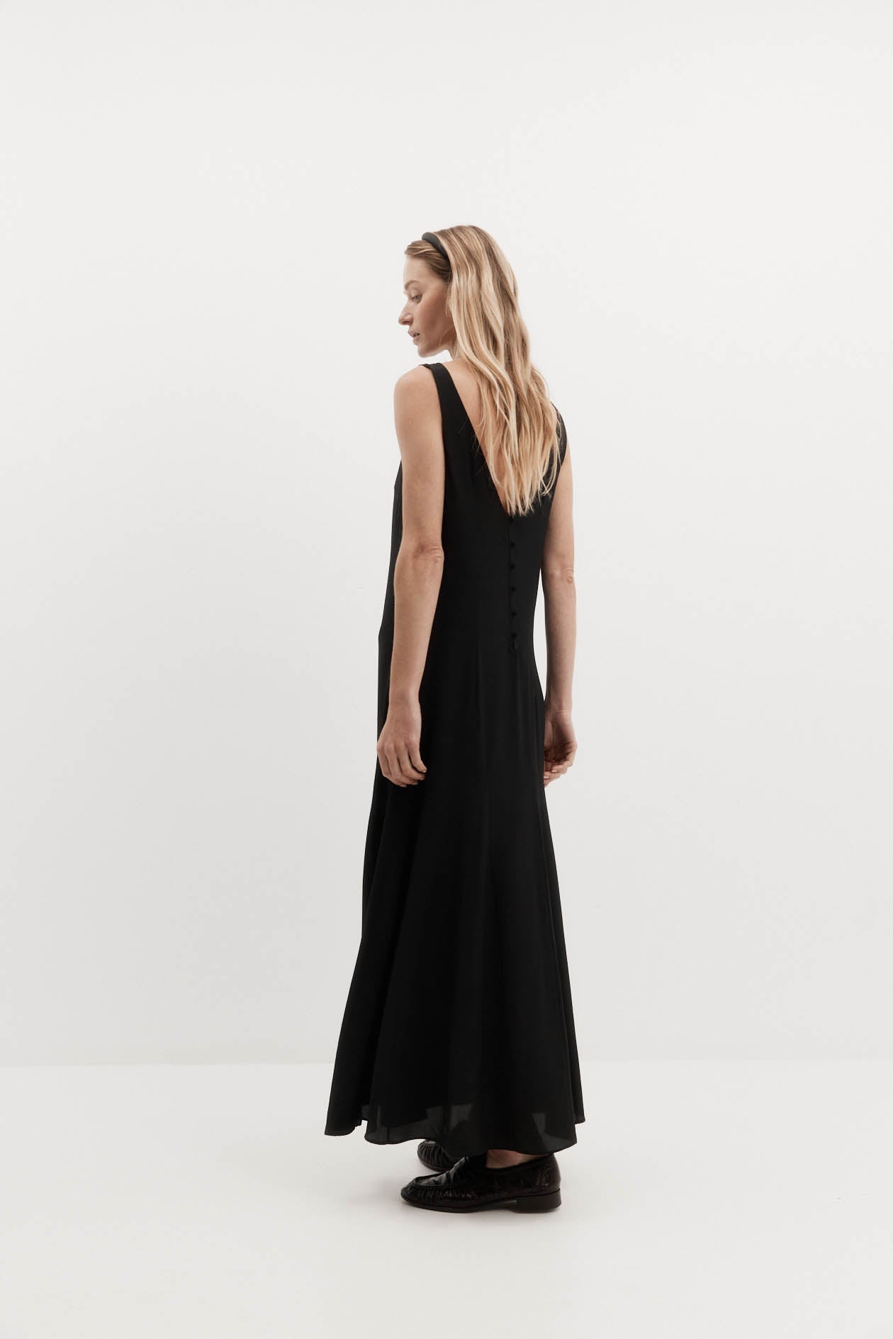 Godet Dress in Silk Crepe de Chine